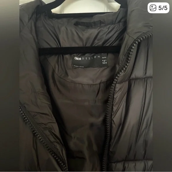 ASOS Long Black Puffer Vest with Hood - Picture 2 of 3